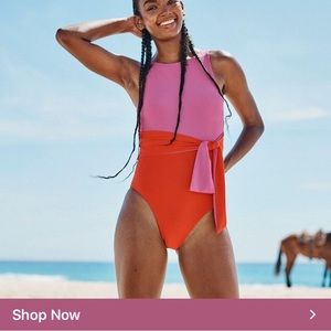 Summersalt size 12, lava and hibiscus, waist tie